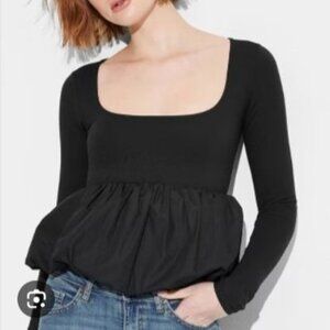 Wild Fable Square Neck Bubble Top Womens Medium Black New Long Sleeves
